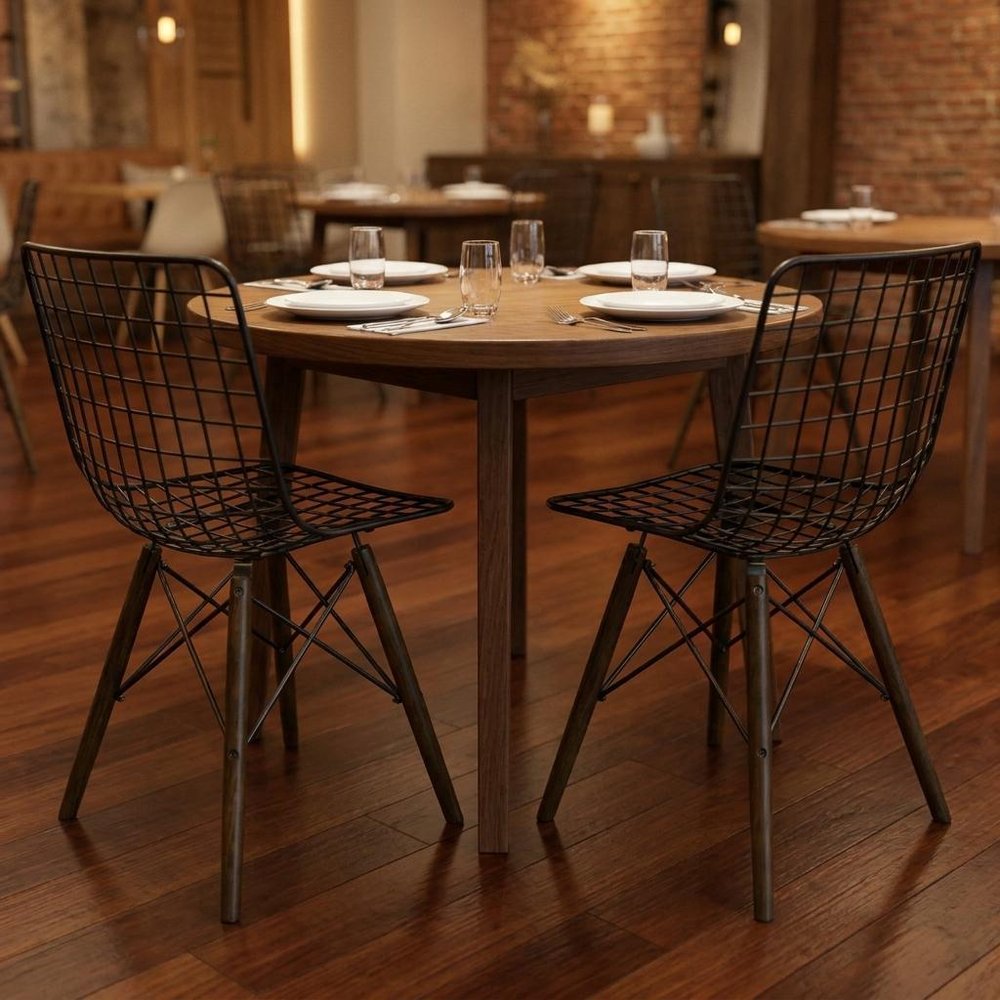 Set of Two Gray And Brown Metal Open Back Dining Side Chairs