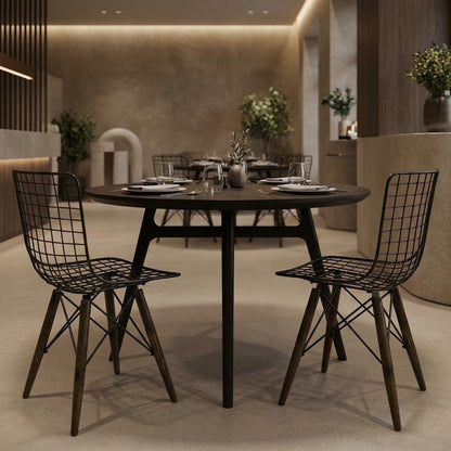 Set of Two Gray And Brown Metal Open Back Dining Side Chairs