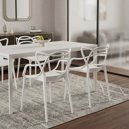 Set of Four White Heavy Duty Plastic Open Back Dining Arm Chairs