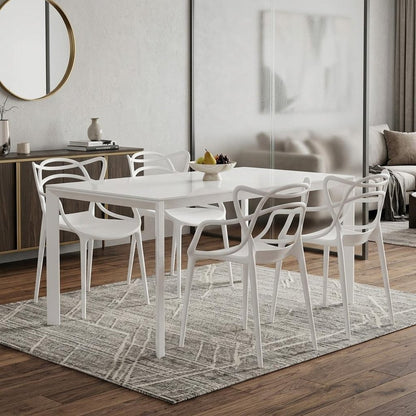 Set of Four White Heavy Duty Plastic Open Back Dining Arm Chairs