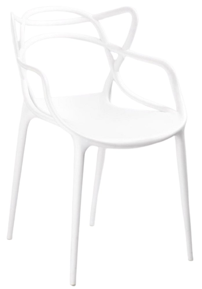 Set of Four White Heavy Duty Plastic Open Back Dining Arm Chairs