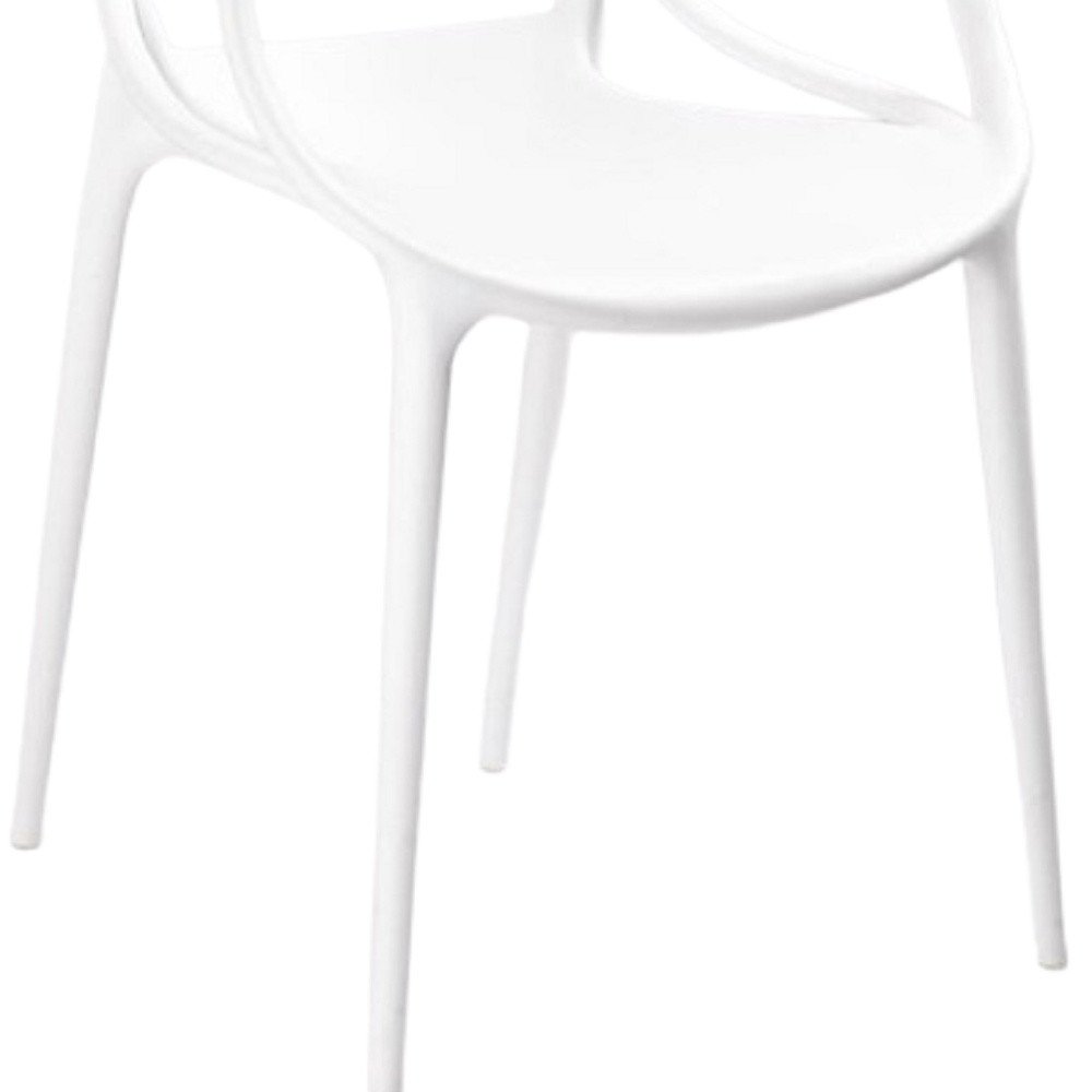 Set of Four White Heavy Duty Plastic Open Back Dining Arm Chairs
