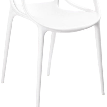 Set of Four White Heavy Duty Plastic Open Back Dining Arm Chairs