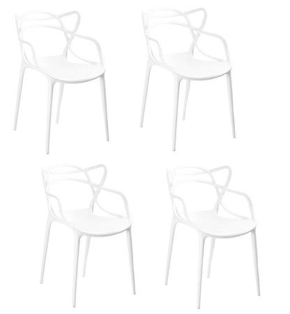 Set of Four White Heavy Duty Plastic Open Back Dining Arm Chairs
