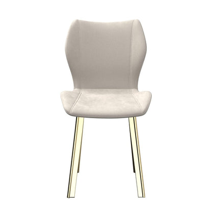 Set of Four Cream And Gold Fabric And Velvet And Metal Dining Side Chairs