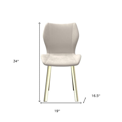 Set of Four Cream And Gold Fabric And Velvet And Metal Dining Side Chairs