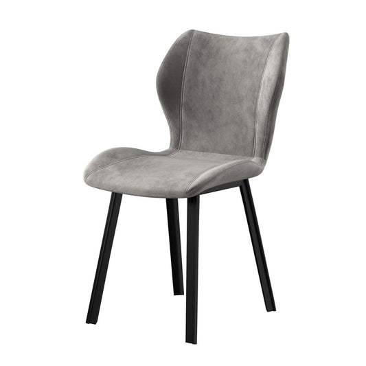 Set of Four Gray And Black Fabric And Velvet And Metal Dining Side Chairs