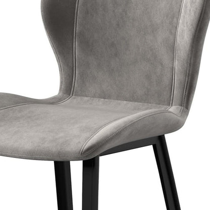 Set of Four Gray And Black Fabric And Velvet And Metal Dining Side Chairs