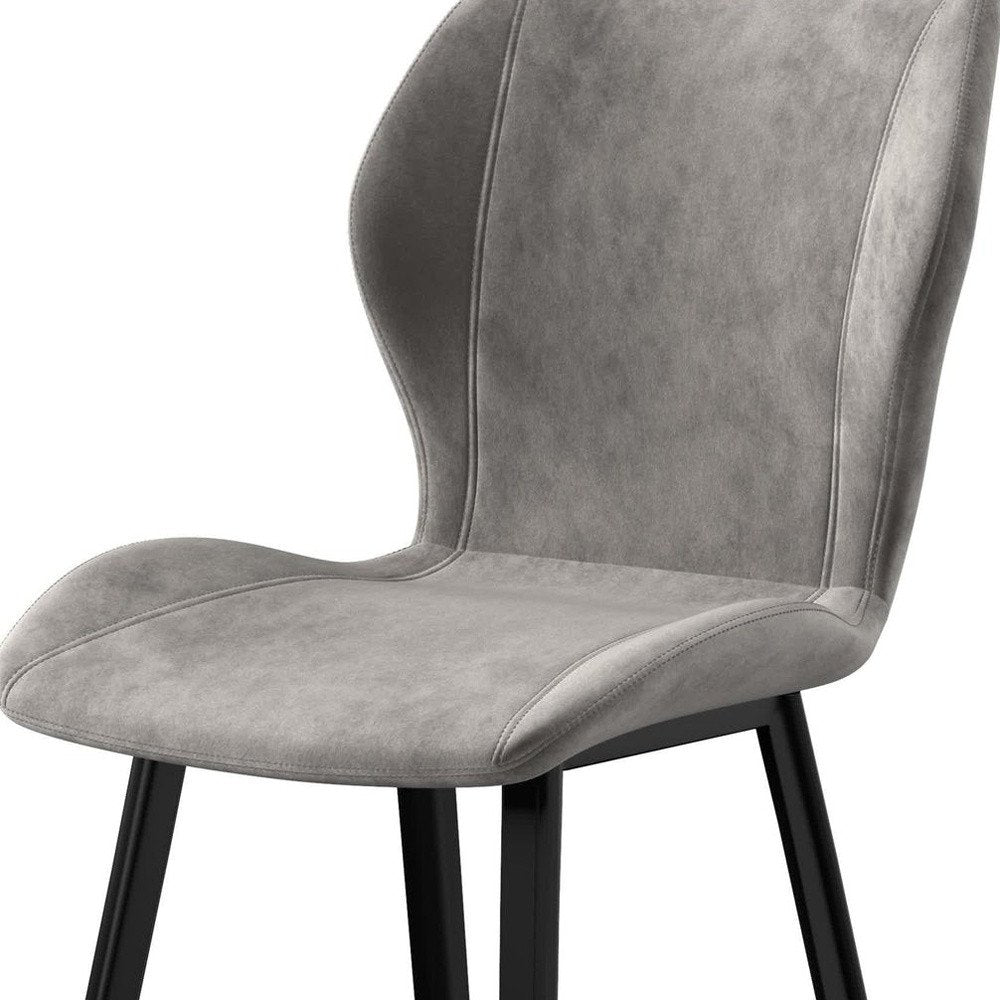 Set of Four Gray And Black Fabric And Velvet And Metal Dining Side Chairs