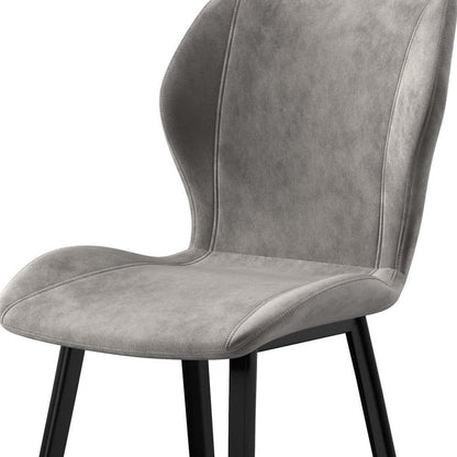 Set of Four Gray And Black Fabric And Velvet And Metal Dining Side Chairs