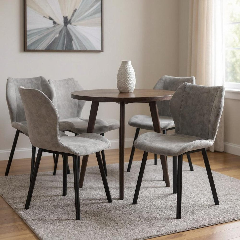 Set of Four Gray And Black Fabric And Velvet And Metal Dining Side Chairs