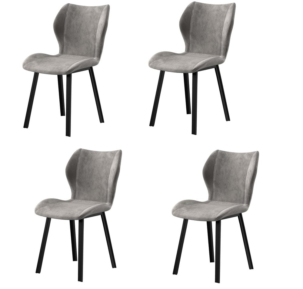 Set of Four Gray And Black Fabric And Velvet And Metal Dining Side Chairs