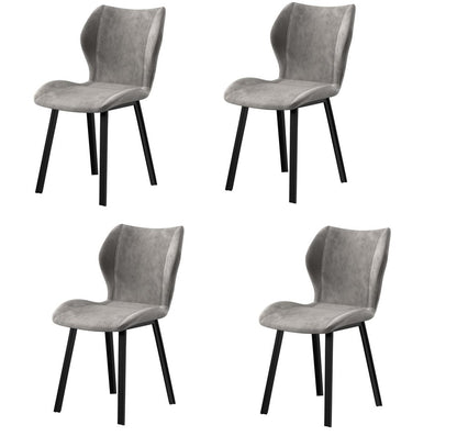 Set of Four Gray And Black Fabric And Velvet And Metal Dining Side Chairs