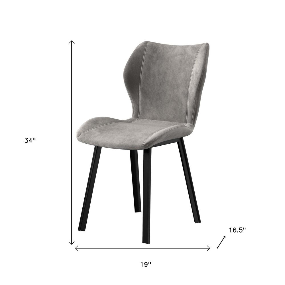 Set of Four Gray And Black Fabric And Velvet And Metal Dining Side Chairs