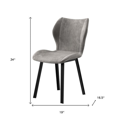 Set of Four Gray And Black Fabric And Velvet And Metal Dining Side Chairs
