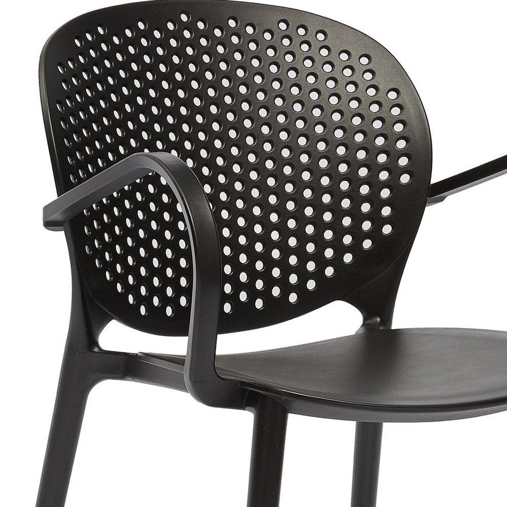 Set of Four Dark Gray And Gray Heavy Duty Plastic Dining Arm Chairs
