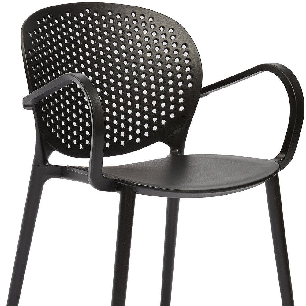 Set of Four Dark Gray And Gray Heavy Duty Plastic Dining Arm Chairs