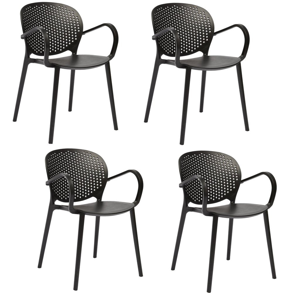 Set of Four Dark Gray And Gray Heavy Duty Plastic Dining Arm Chairs