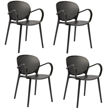 Set of Four Dark Gray And Gray Heavy Duty Plastic Dining Arm Chairs