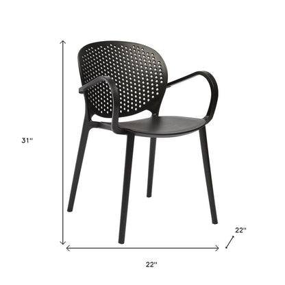 Set of Four Dark Gray And Gray Heavy Duty Plastic Dining Arm Chairs