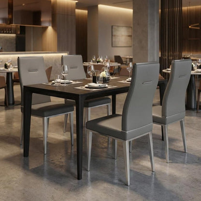 Set of Four Dark Gray And Silver Faux Leather And Wood Dining Side Chairs