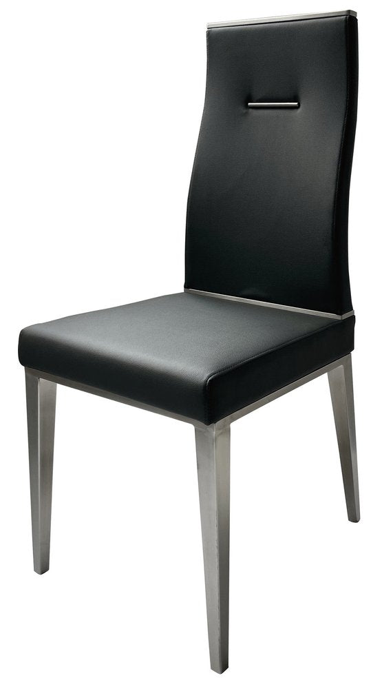 Set of Four Black And Silver Faux Leather And Stainless Steel Dining Side Chairs