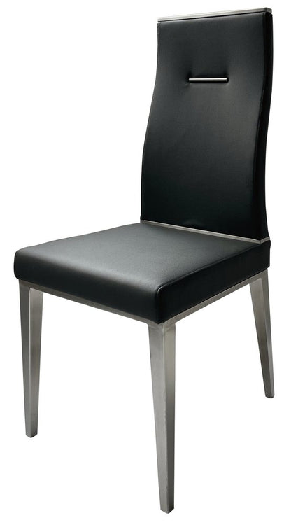 Set of Four Black And Silver Faux Leather And Stainless Steel Dining Side Chairs