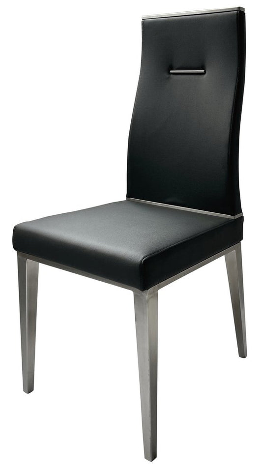 Set of Four Black And Silver Faux Leather And Stainless Steel Dining Side Chairs