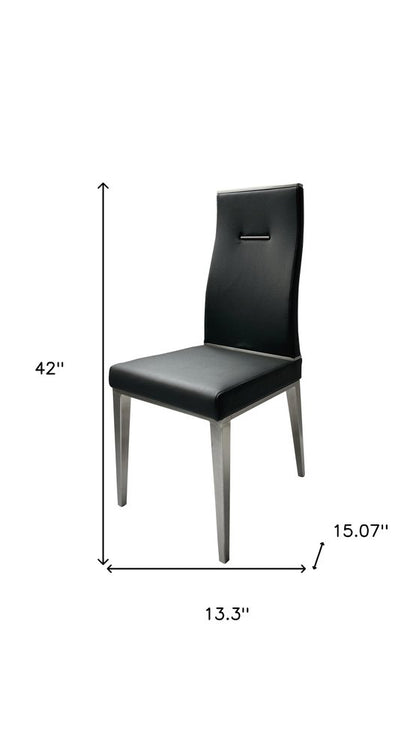 Set of Four Black And Silver Faux Leather And Stainless Steel Dining Side Chairs