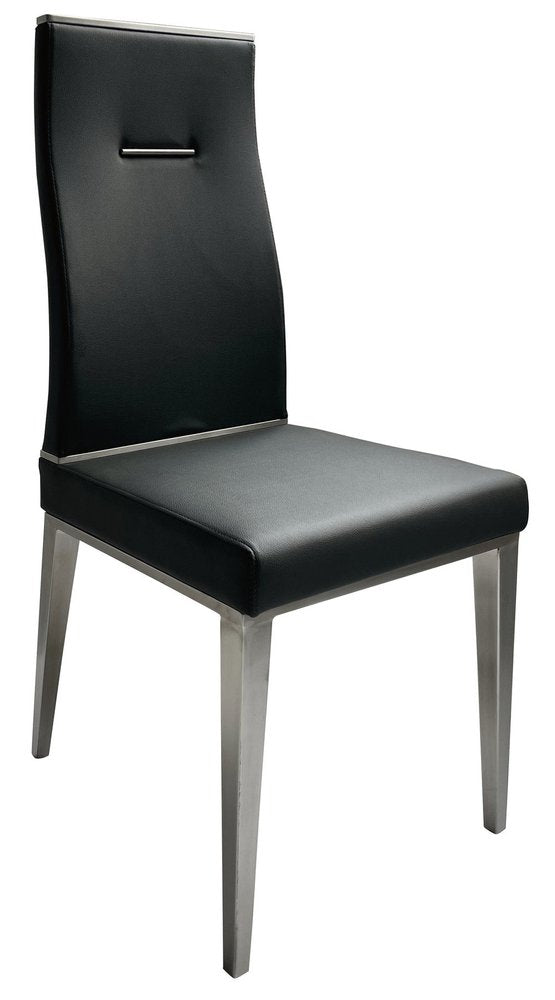 Set of Four Black And Silver Faux Leather And Stainless Steel Dining Side Chairs