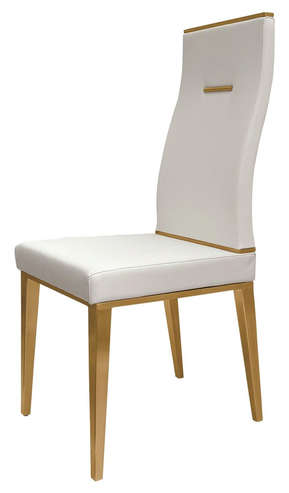 Set of Four White And Gold Faux Leather And Stainless Steel Dining Side Chairs
