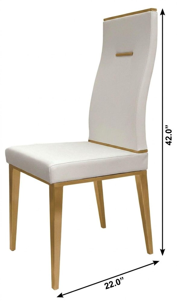 Set of Four White And Gold Faux Leather And Stainless Steel Dining Side Chairs