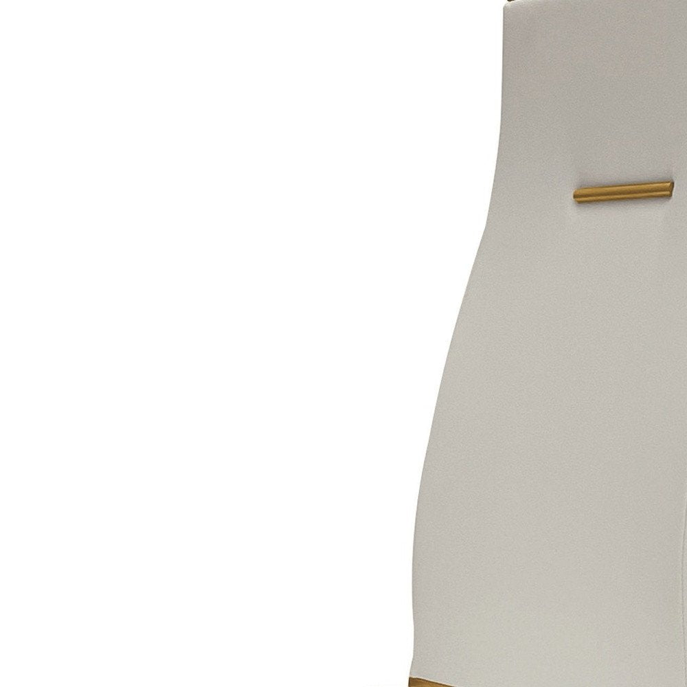 Set of Four White And Gold Faux Leather And Stainless Steel Dining Side Chairs
