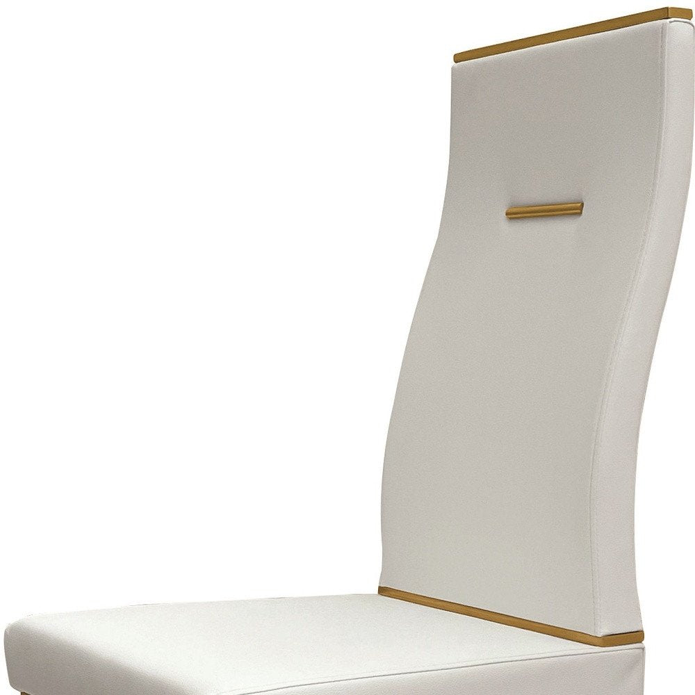 Set of Four White And Gold Faux Leather And Stainless Steel Dining Side Chairs