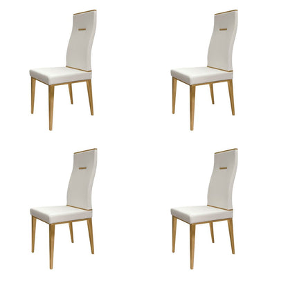 Set of Four White And Gold Faux Leather And Stainless Steel Dining Side Chairs