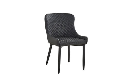Set of Four Dark Gray And Black Tufted Faux Leather And Metal Geometric Print Dining Side Chairs