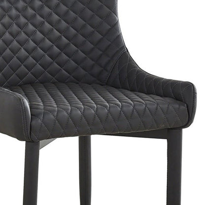 Set of Four Dark Gray And Black Tufted Faux Leather And Metal Geometric Print Dining Side Chairs