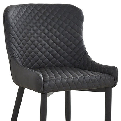 Set of Four Dark Gray And Black Tufted Faux Leather And Metal Geometric Print Dining Side Chairs