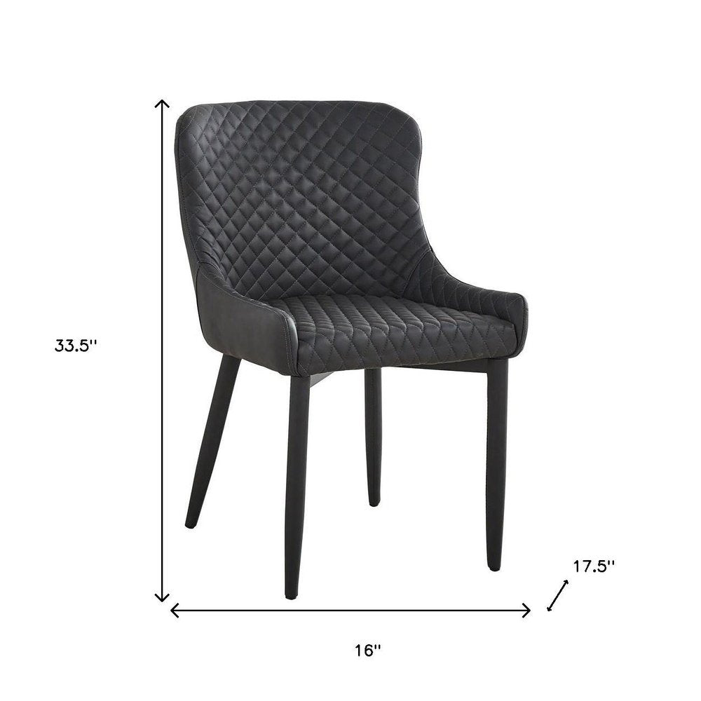 Set of Four Dark Gray And Black Tufted Faux Leather And Metal Geometric Print Dining Side Chairs