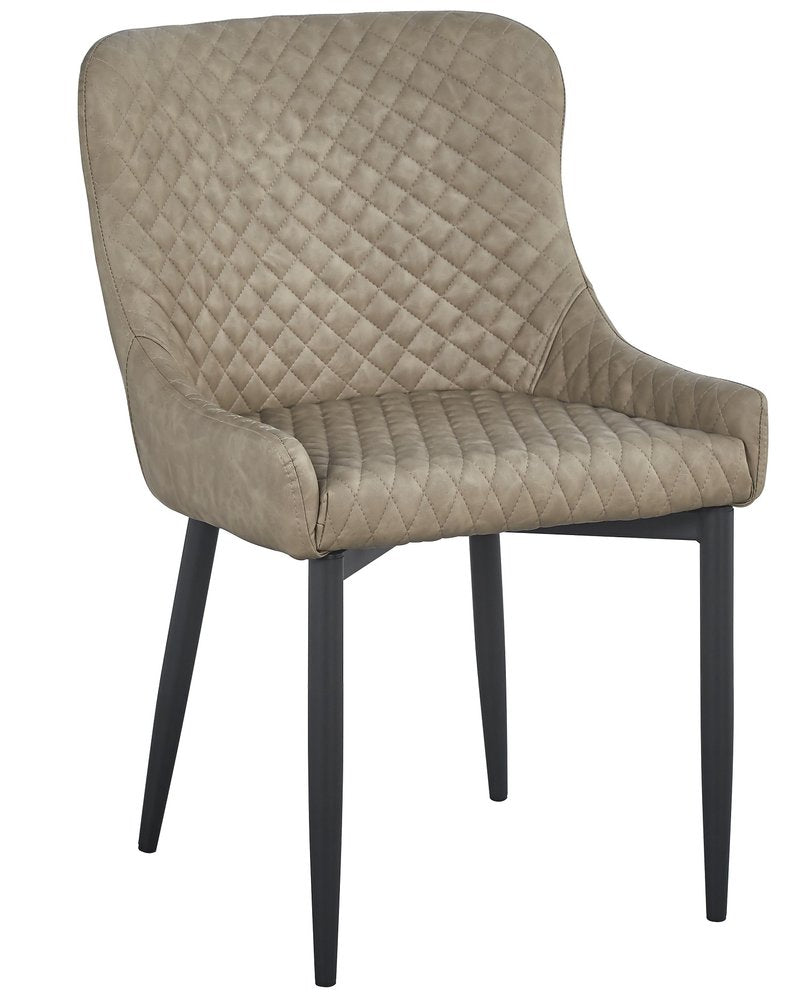 Set of Four Taupe And Black Tufted Faux Leather And Metal Geometric Print Dining Arm Chairs