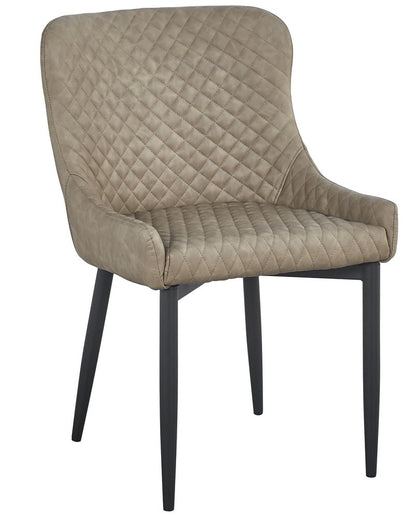 Set of Four Taupe And Black Tufted Faux Leather And Metal Geometric Print Dining Arm Chairs