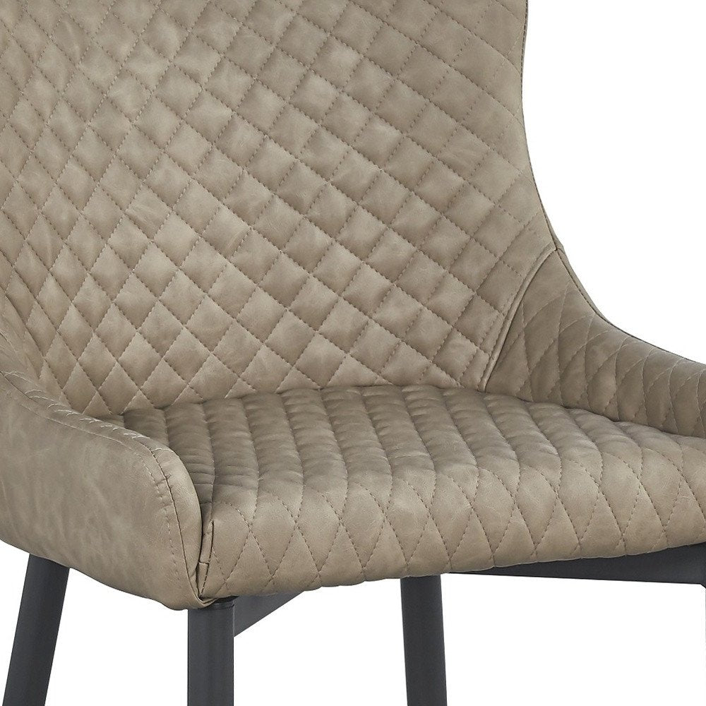 Set of Four Taupe And Black Tufted Faux Leather And Metal Geometric Print Dining Arm Chairs