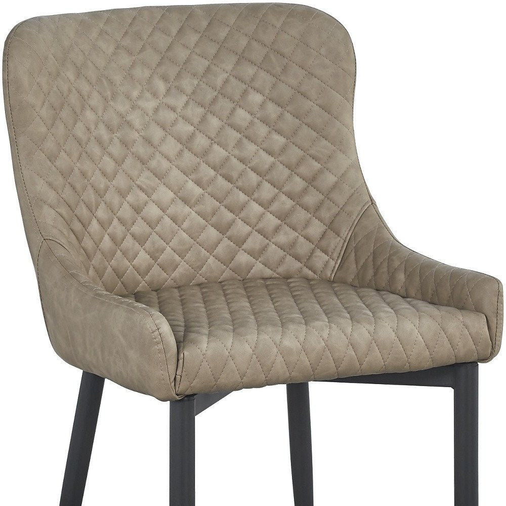 Set of Four Taupe And Black Tufted Faux Leather And Metal Geometric Print Dining Arm Chairs