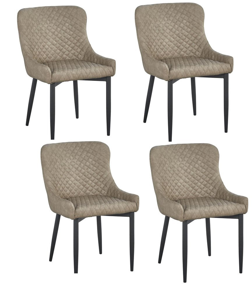 Set of Four Taupe And Black Tufted Faux Leather And Metal Geometric Print Dining Arm Chairs