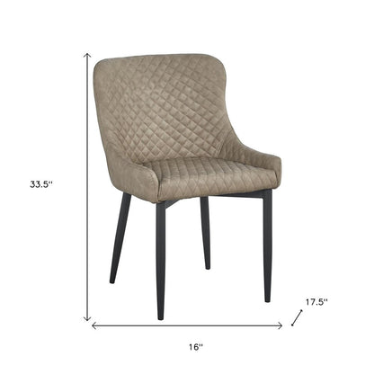 Set of Four Taupe And Black Tufted Faux Leather And Metal Geometric Print Dining Arm Chairs