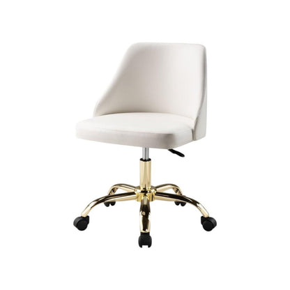 White and Gold Faux Leather Adjustable Height Swivel Rolling Office Chair