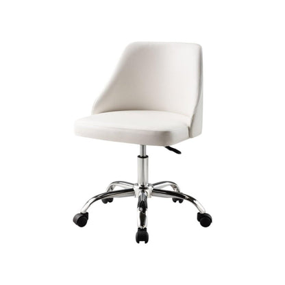 White and Silver Faux Leather Adjustable Height Swivel Rolling Office Chair