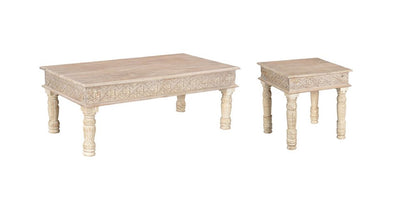 Set Of Two Natural Solid Wood Distressed Coffee Table