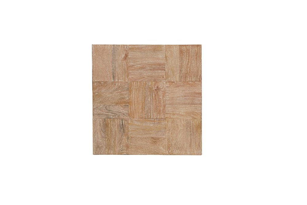 Set Of Two Natural and Brown Solid Wood Square Block Coffee Table