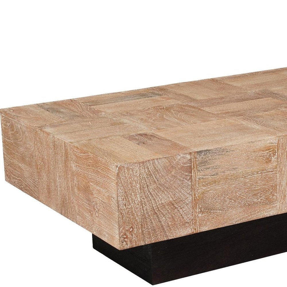 Set Of Two Natural and Brown Solid Wood Square Block Coffee Table